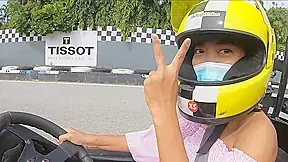 Cute Thai amateur teen girlfriend go karting and recorded on video after