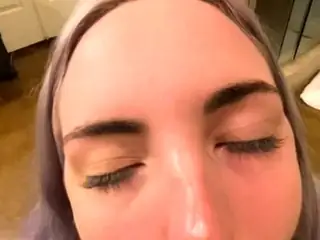 Masturbating busty blonde teen on couch with big toys