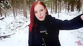 Molly Redwolf – Fucked A Naked Bitch In The Winter Forest. Cum In Her Mouth